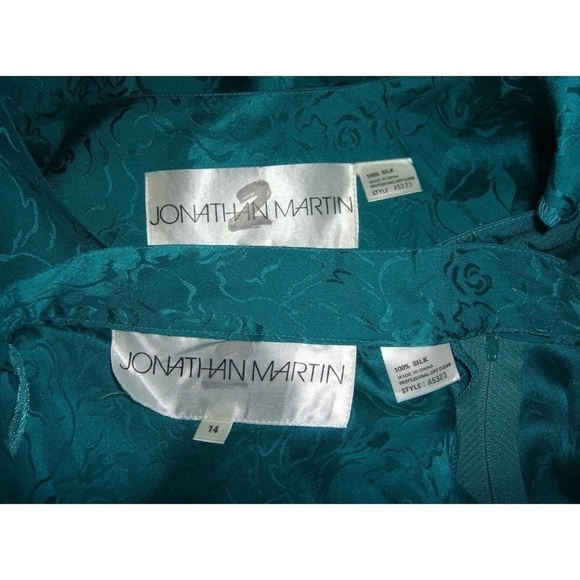 Vintage 80s Jonathan Martin Outfit Turquoise Silk Floral Skirt Suit Dynasty Plus - Picture 11 of 12